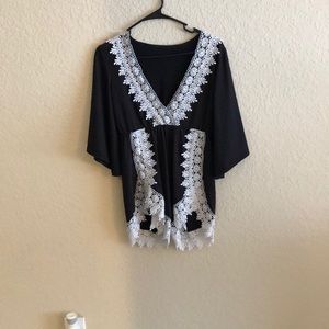 Black lace trimmed romper